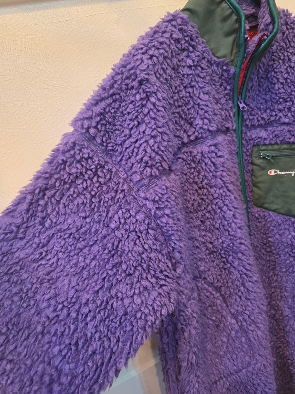 챔피온 여성 퍼플/그린 롱 후리스 L 상품이미지3