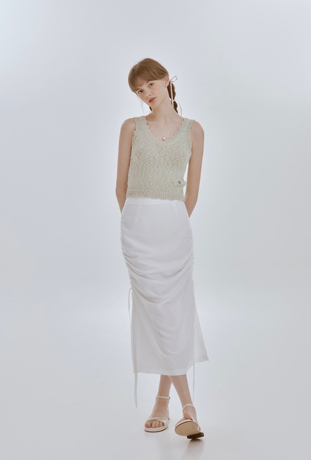 리엘 Smooth string skirt (white) 스커트 상품이미지2