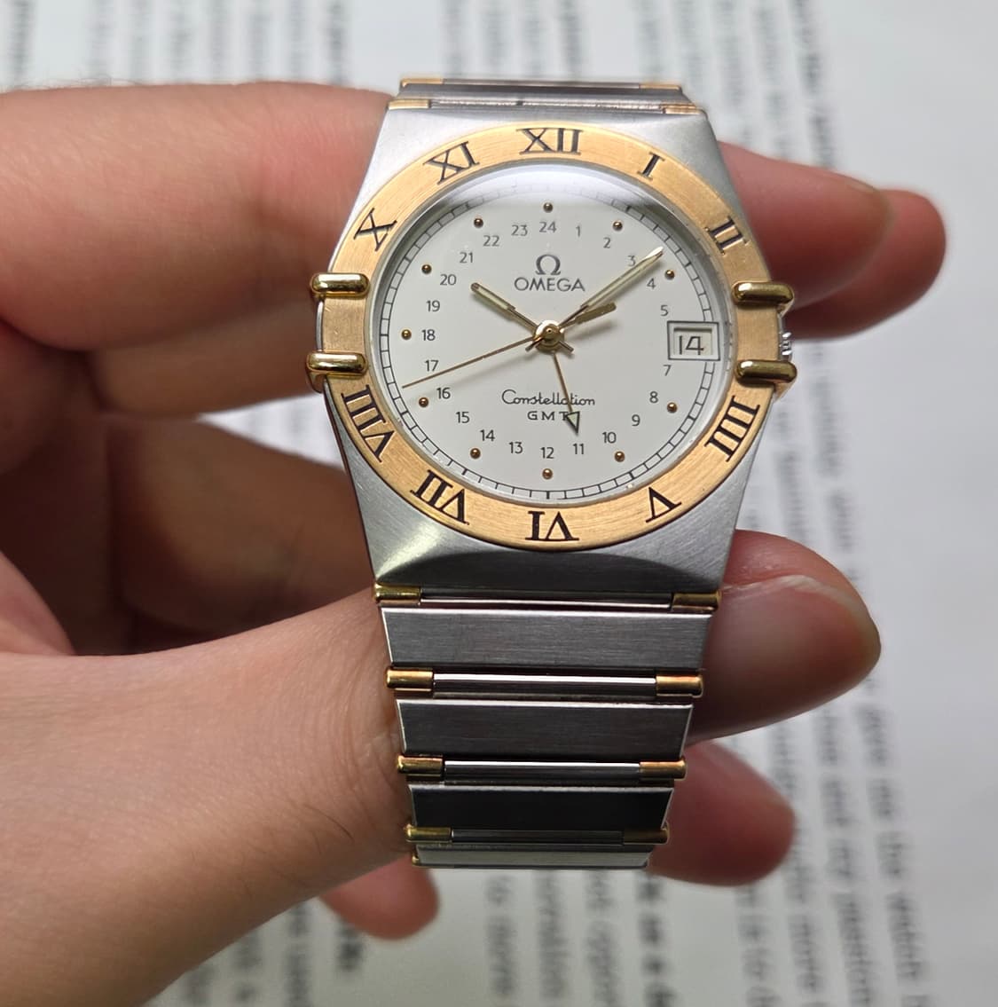 레어] 빈티지 오메가 컨스틸레이션 GMT 화이트판 콤비 하프바 남성용 상품이미지2