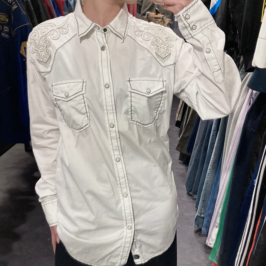 [IM] vtg 웨스턴 자수 투포켓 셔츠 화이트 상품이미지6
