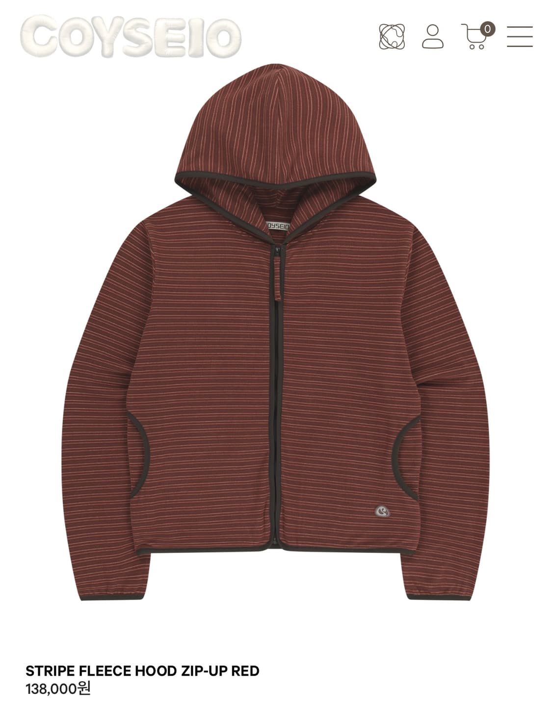 코이세이오 스트라이프 플리스 후드집업 레드 상품이미지1