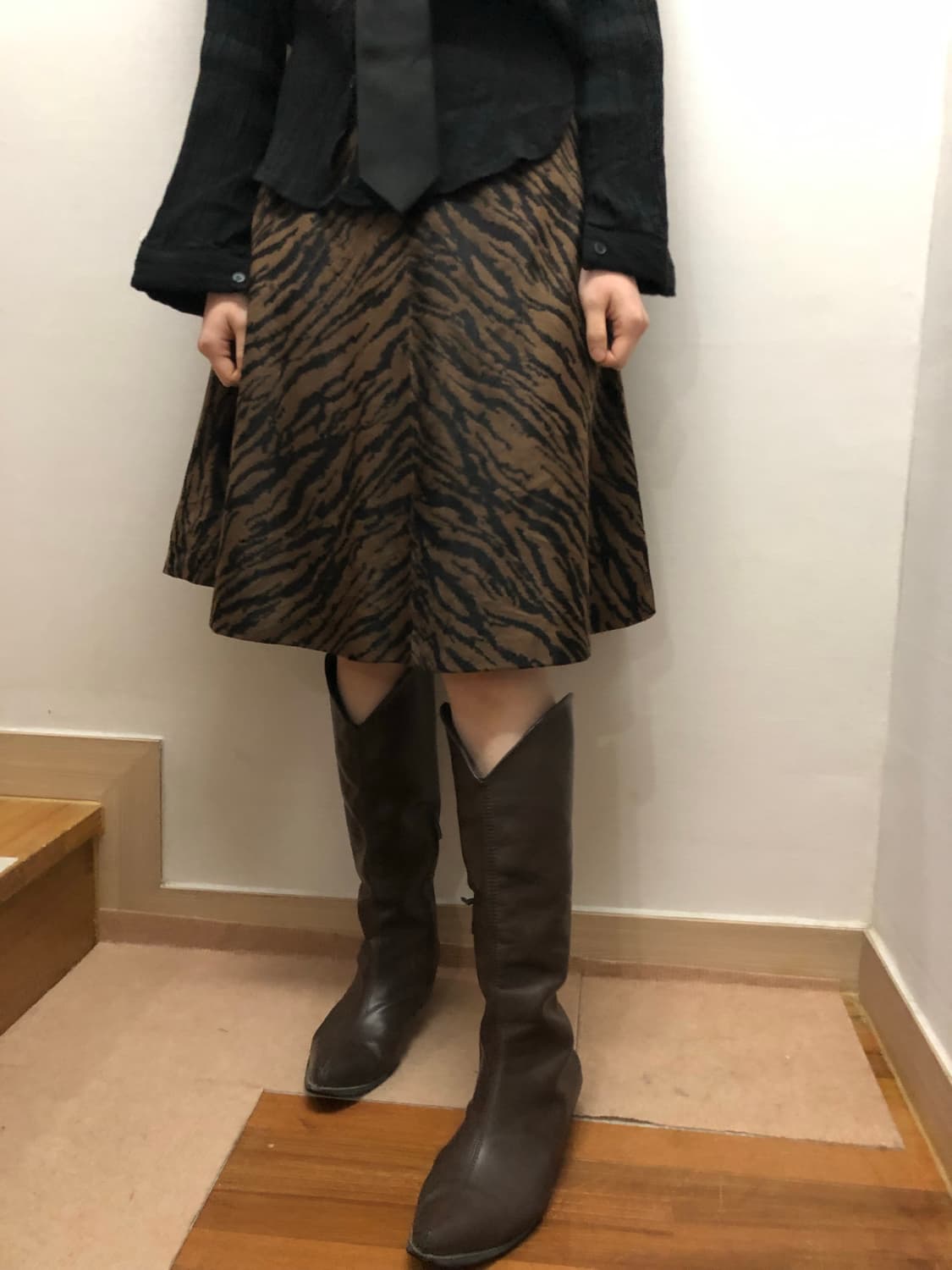 빈티지 브라운 지브라 미디 스커트 상품이미지4