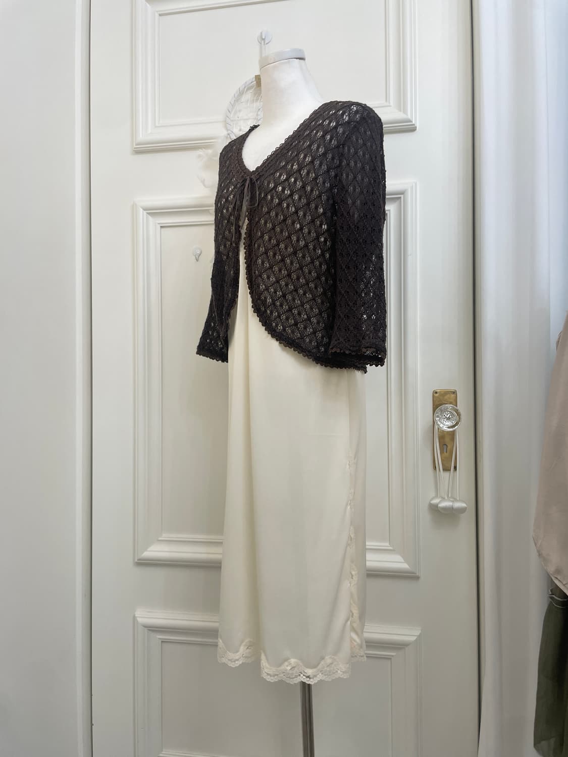 brown bow point crochet cardigan 상품이미지2