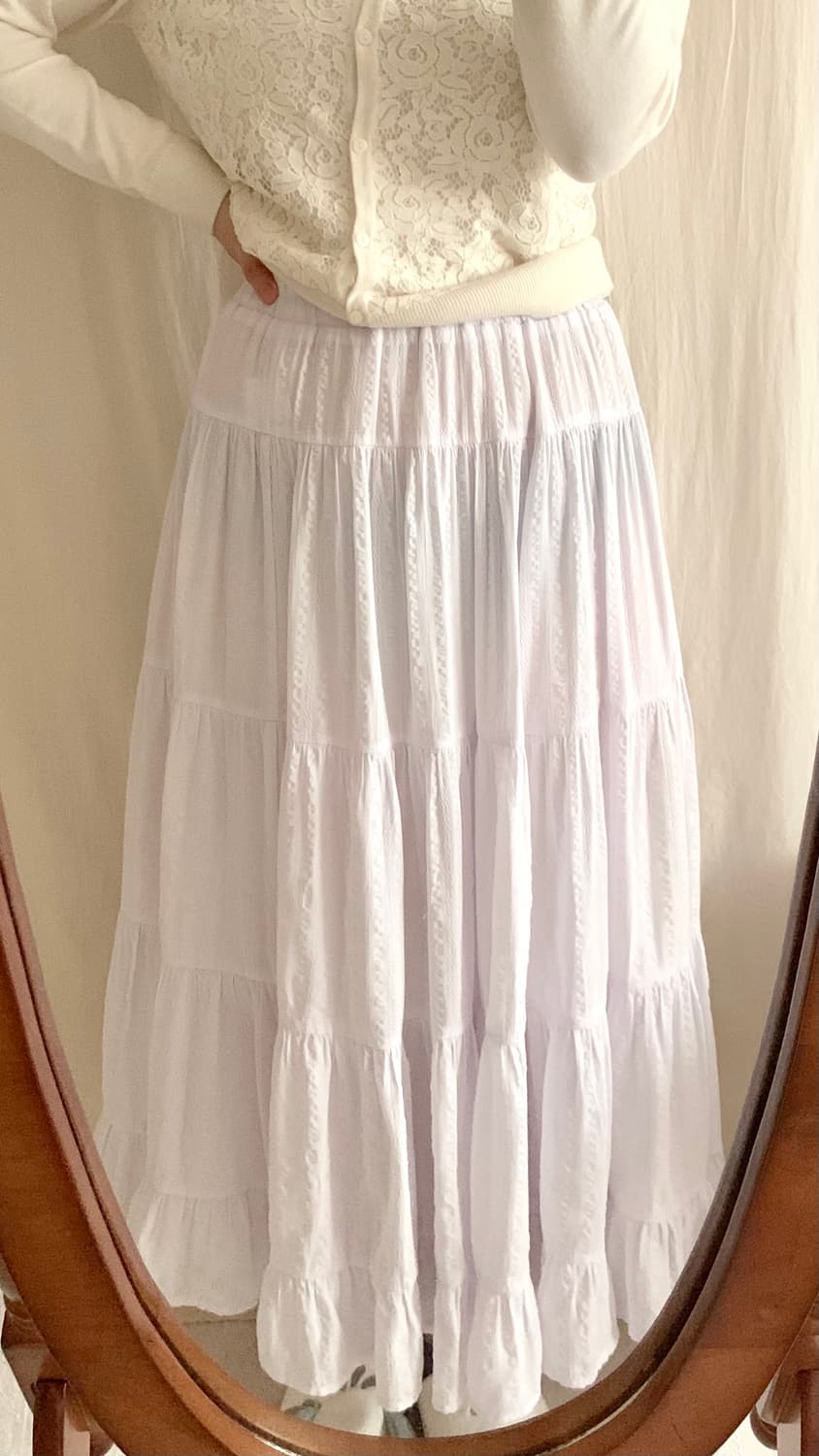 빈티지 화이트 엠보 자수 롱스커트 상품이미지3