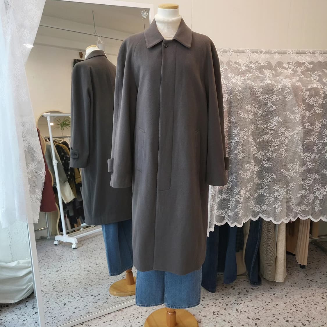 카키그레이 울캐시미어 롱코트 상품이미지6