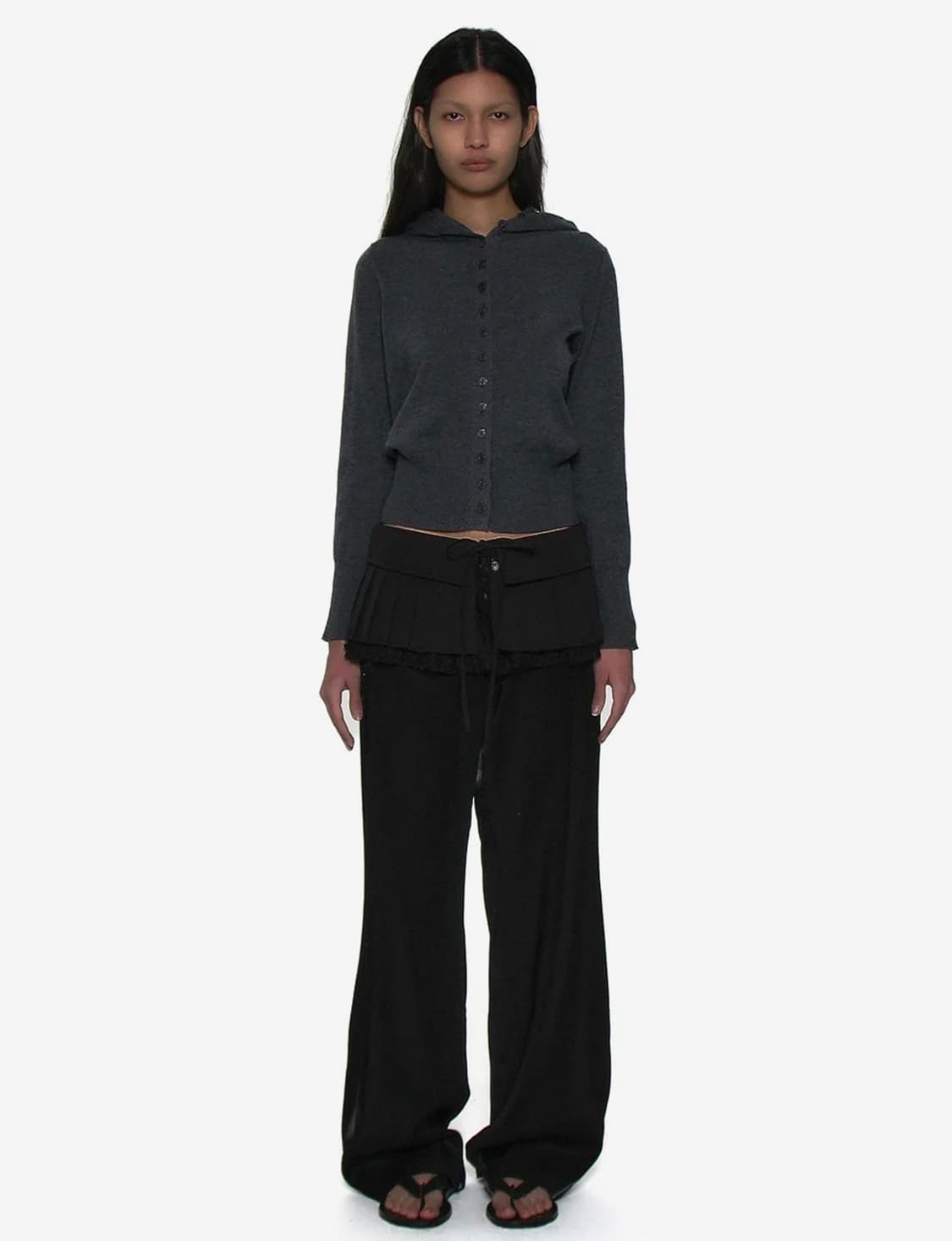 파르티멘토 우먼 턴오버 플리티드 랩 스커트 레이어드 치마 블랙 상품이미지1