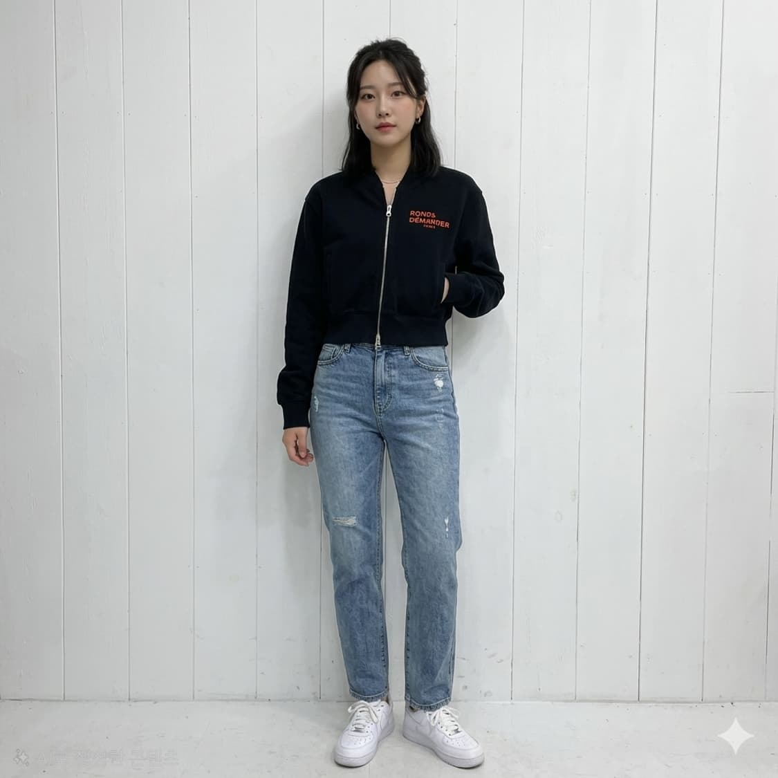 론앤디마리 볼드 로고 자수 투웨이 스웻 크롭 블루종 상품이미지1