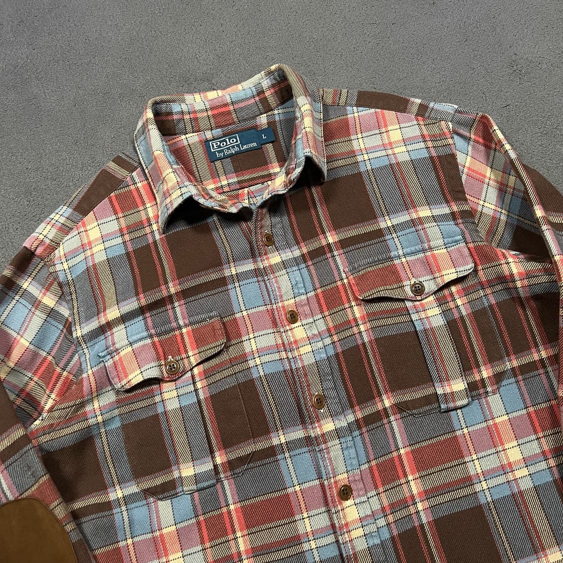 폴로 엘보우 레더 패치 체크 셔츠 상품이미지2