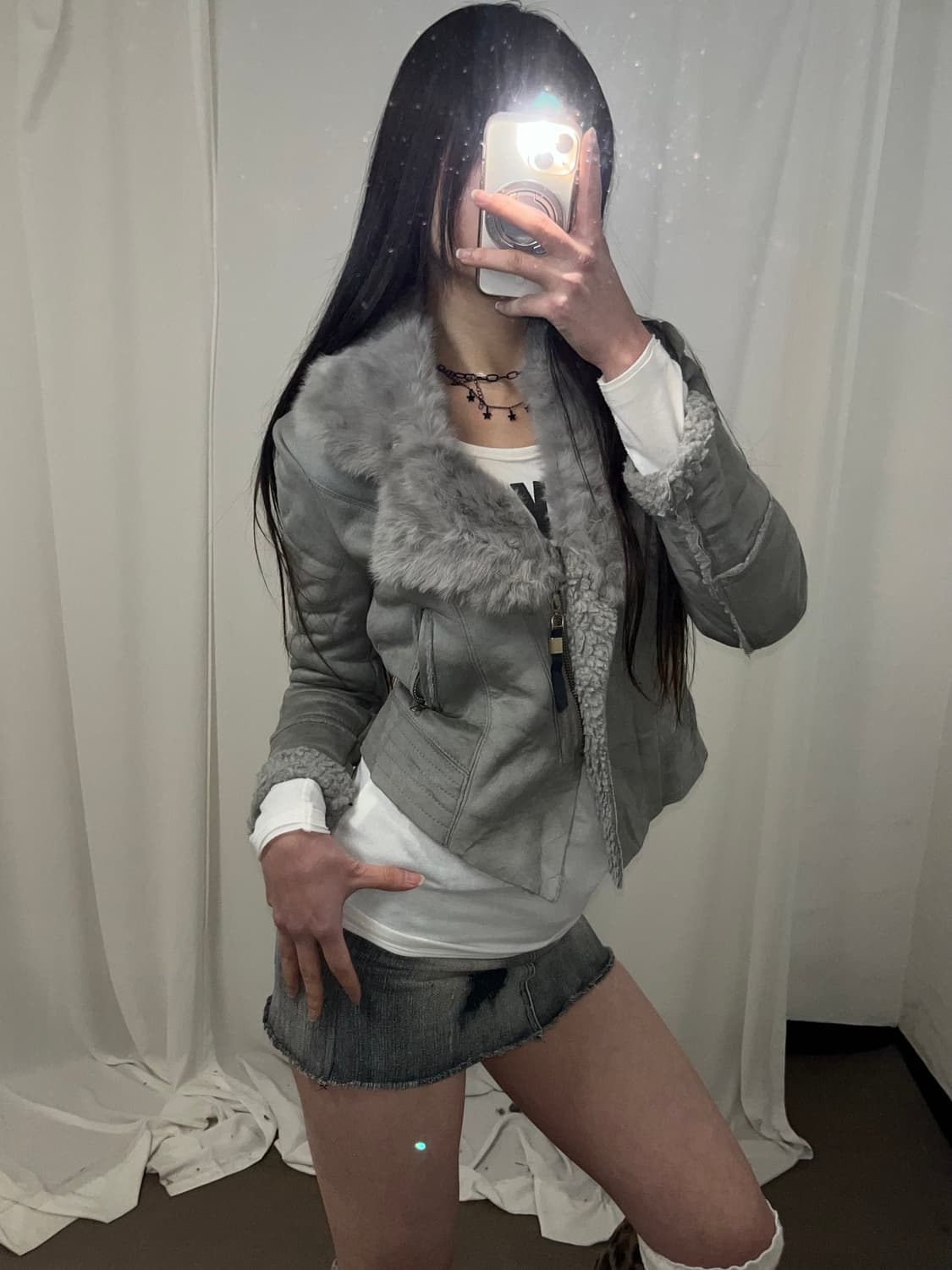 그레이 래빗퍼 무스탕 상품이미지4