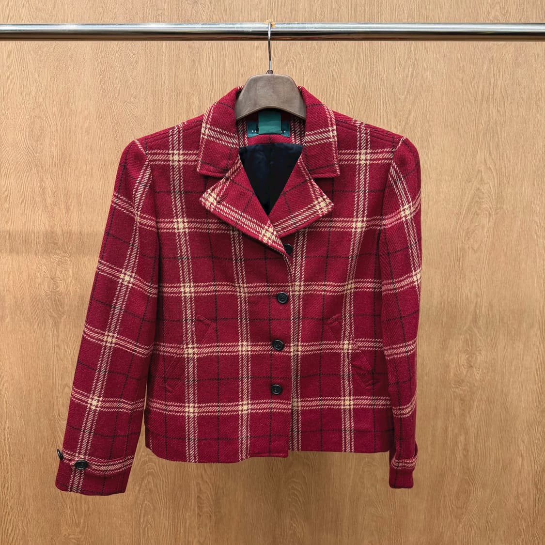 폴로 랄프로렌 울 테일러드 자켓 체크 패턴 디테일 레귤러핏 레드 상품이미지2