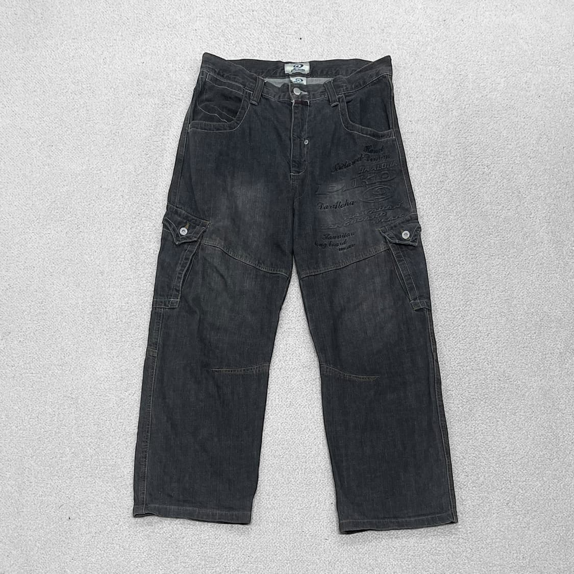 피코 Piko 레터링 카고 데님 워시드 팬츠 흑청 상품이미지1