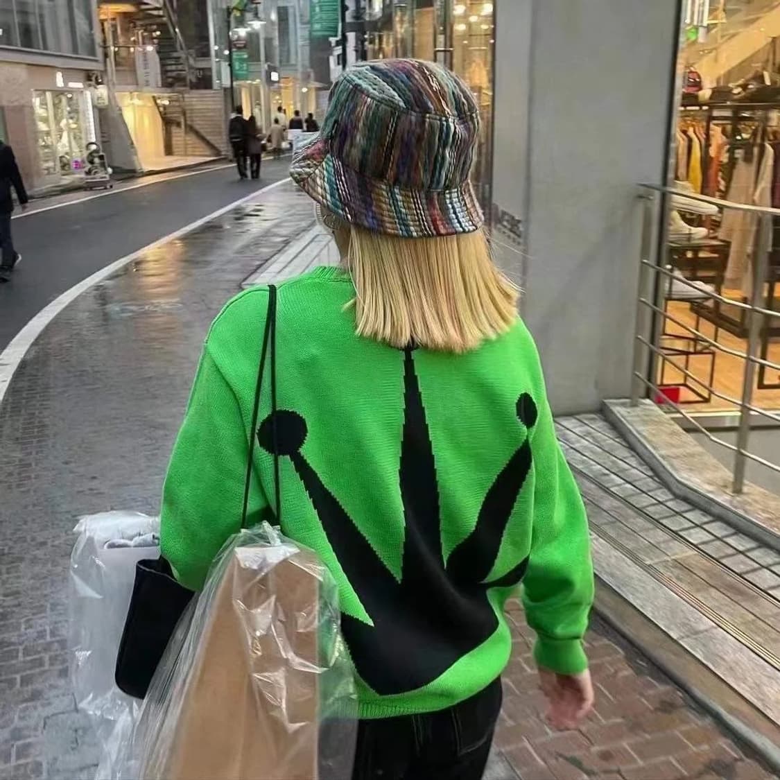 스투시 벤트 크라운 니트 라임 XL 상품이미지1