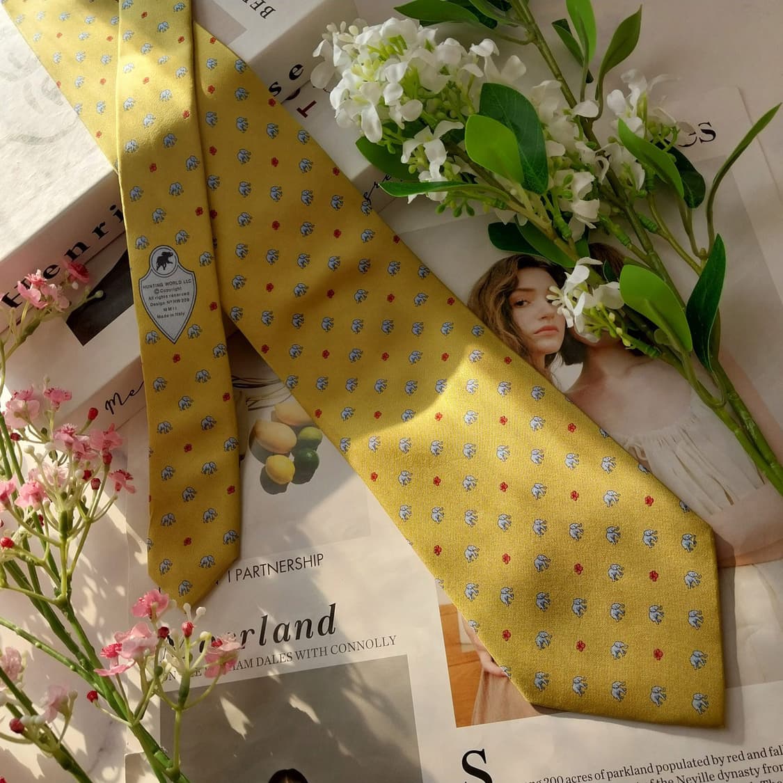 헌팅월드 실크 라임 코끼리 패턴 넥타이 9.4cm A등급 K1749
 상품이미지4