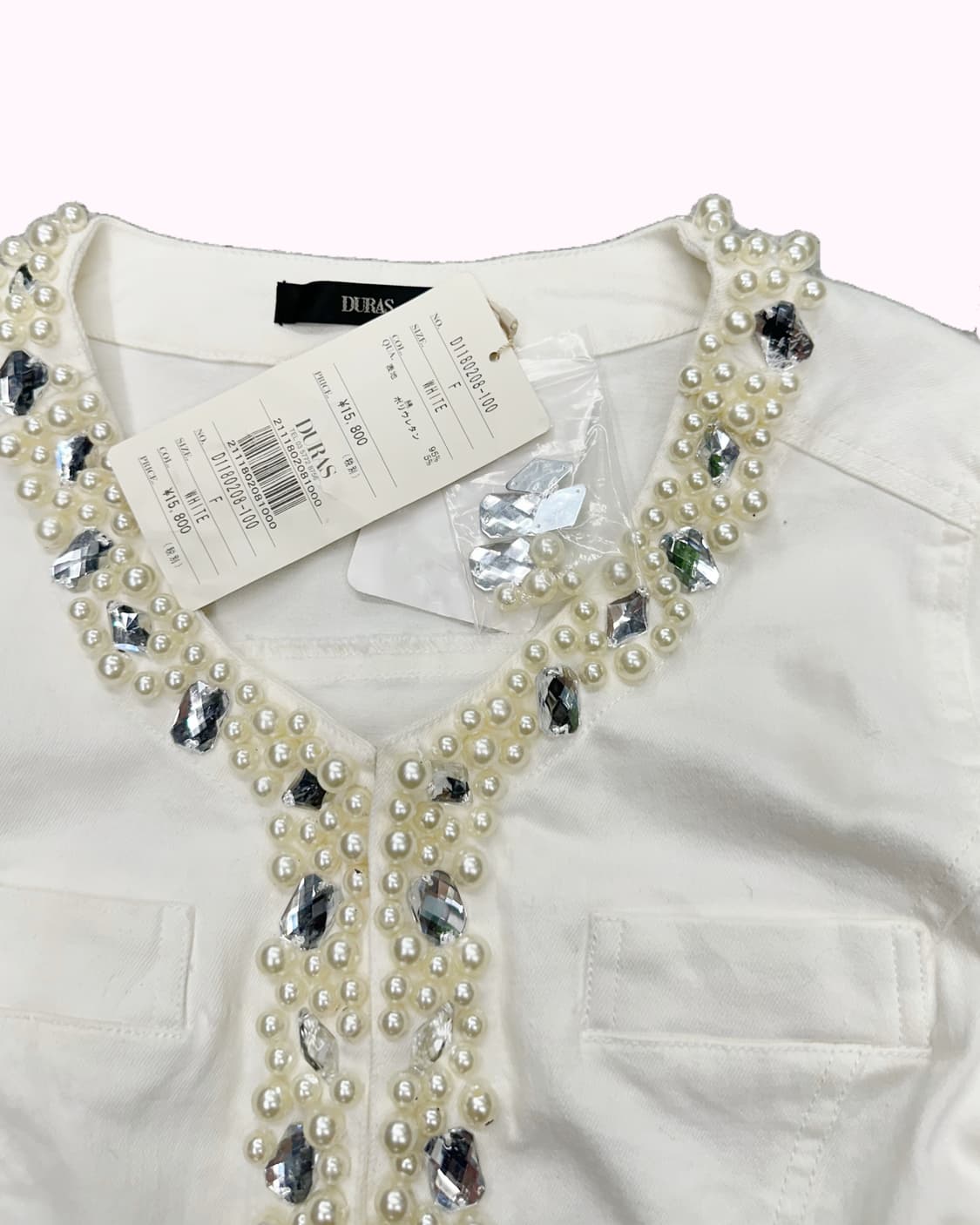 DURAS pearl bids white crop jacket 상품이미지4