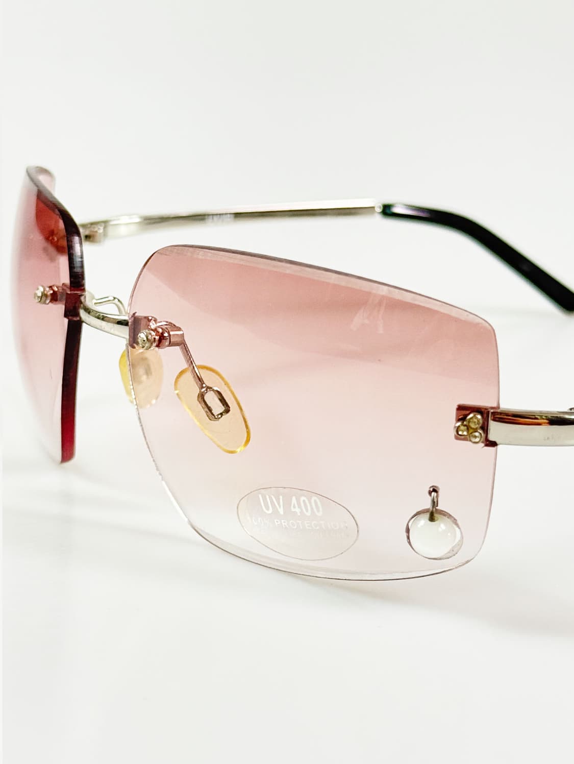 90s UVIR 무테 스퀘어 핑크 그라디언트 틴트 빈티지 선글라스 상품이미지4