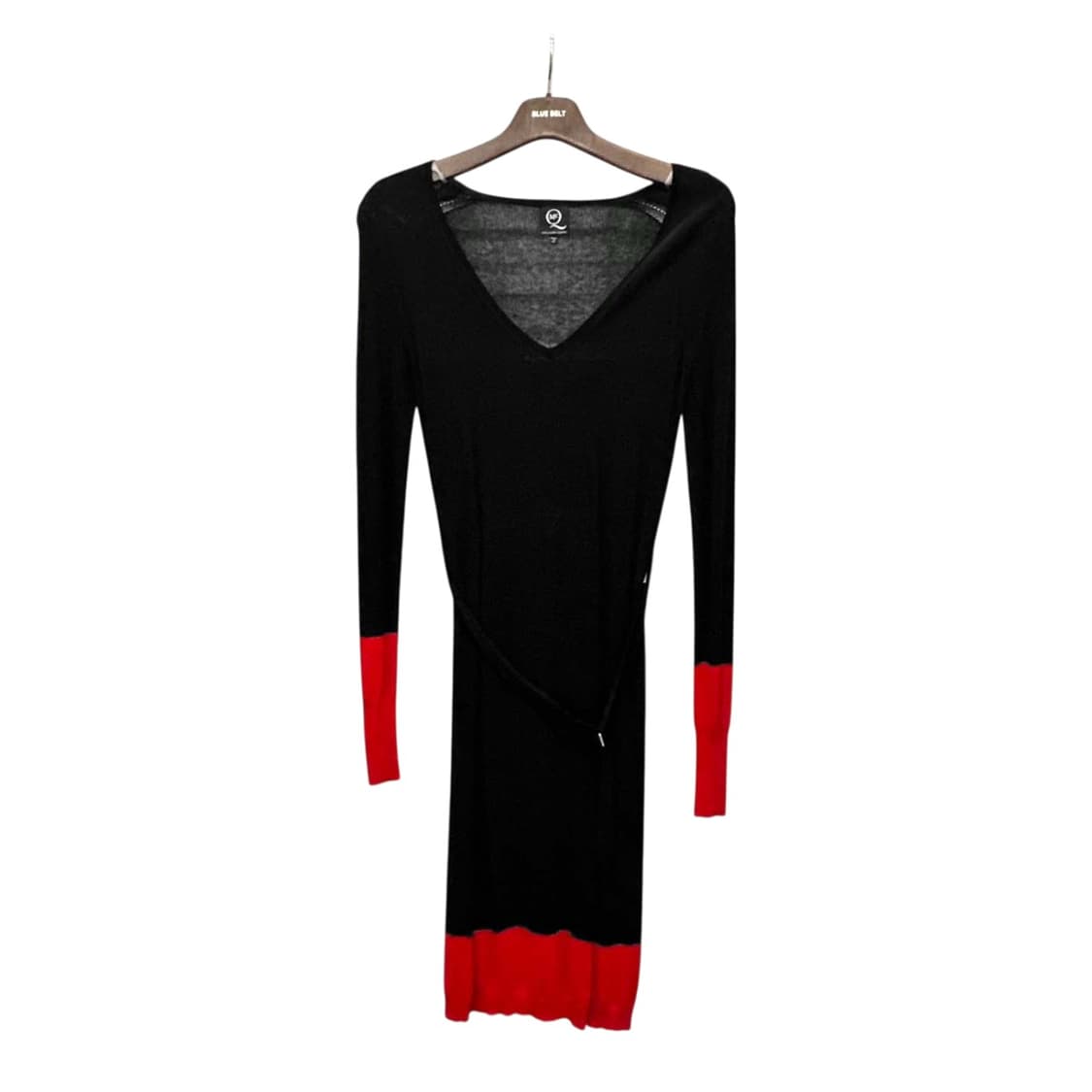 알렉산더 맥퀸 니트 원피스 브이넥 컬러 블럭 벨티드 디테일 블랙 레드 상품이미지1