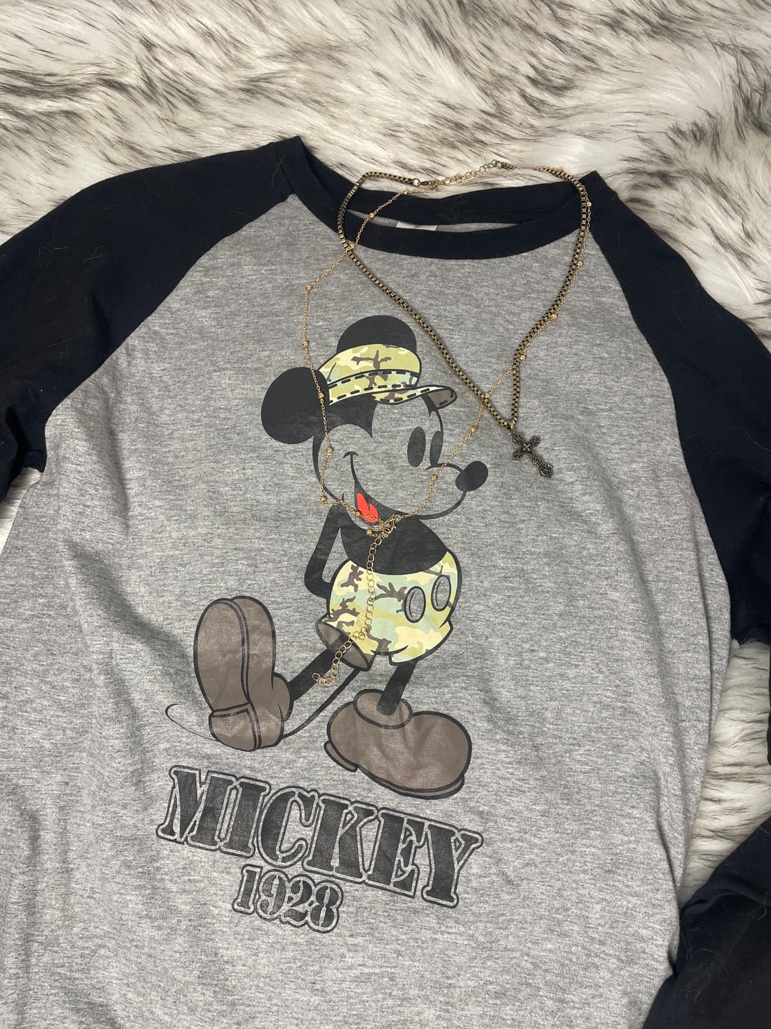 빈티지 카모 미키 래글런 티셔츠 상품이미지3