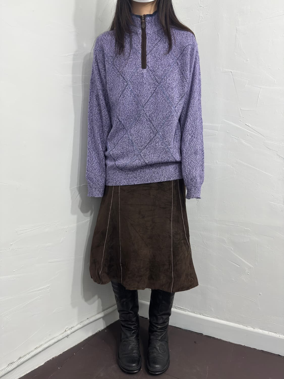 suede line detail midi skirt 상품이미지2