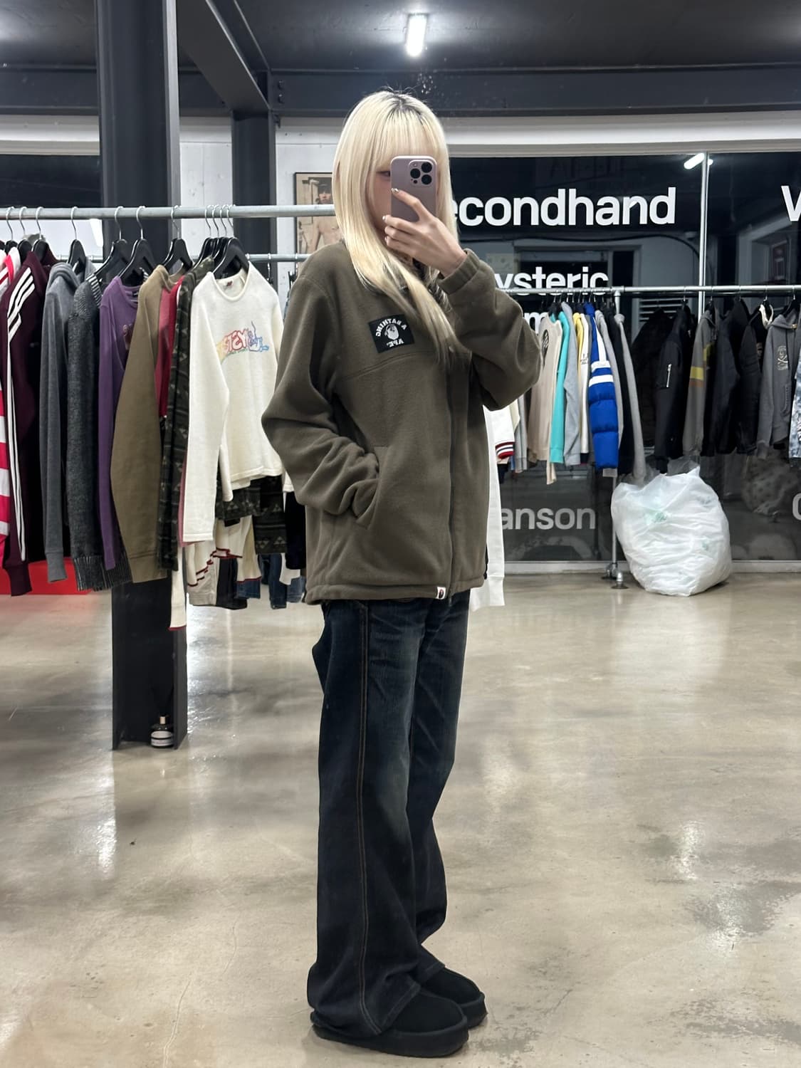 베이프 카키 플리스 집업 상품이미지3