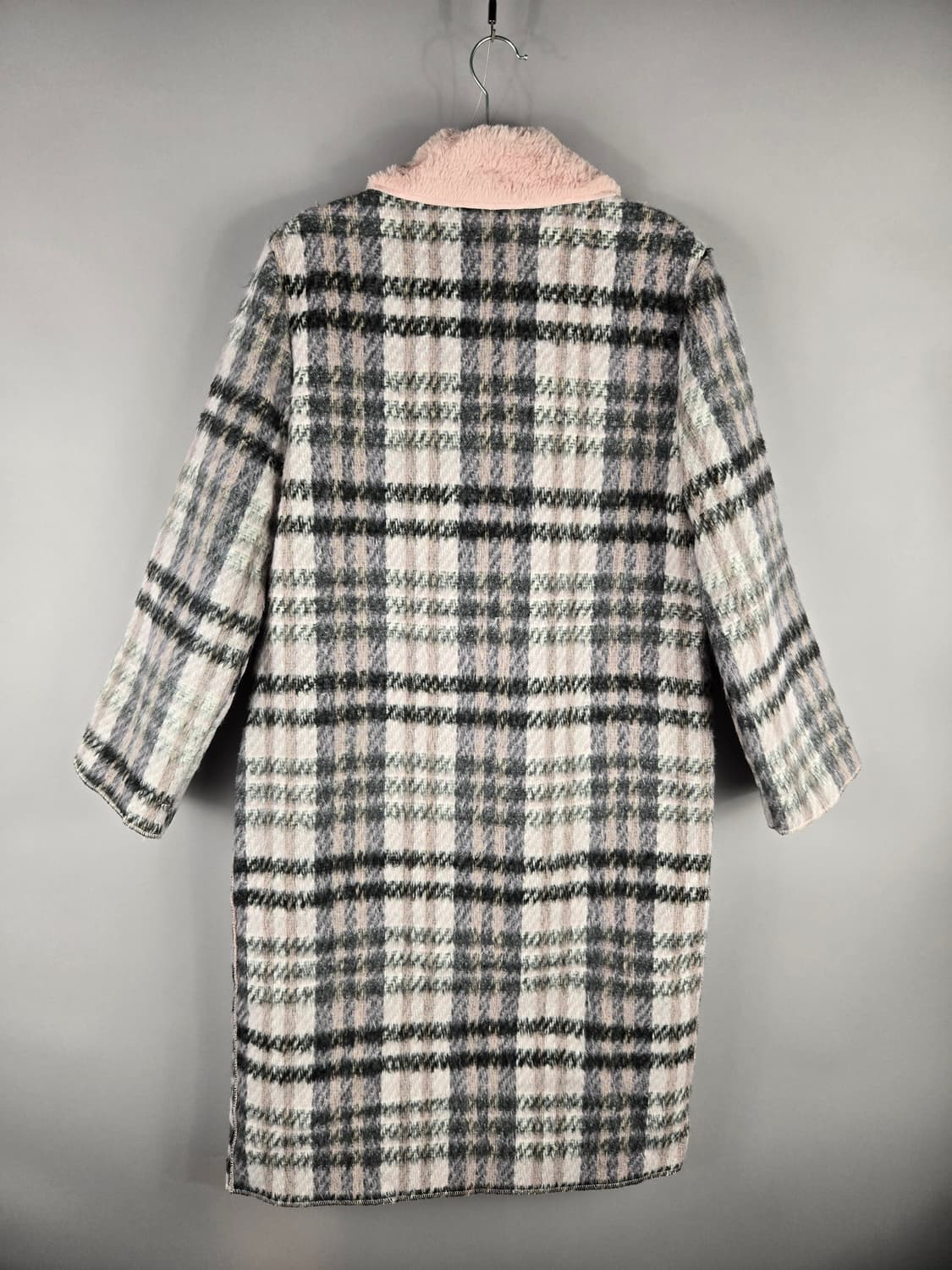 [무료배송]미스밸리걸 F 여성 페이크퍼 안감 체크 더블 롱 코트 핑크 상품이미지7