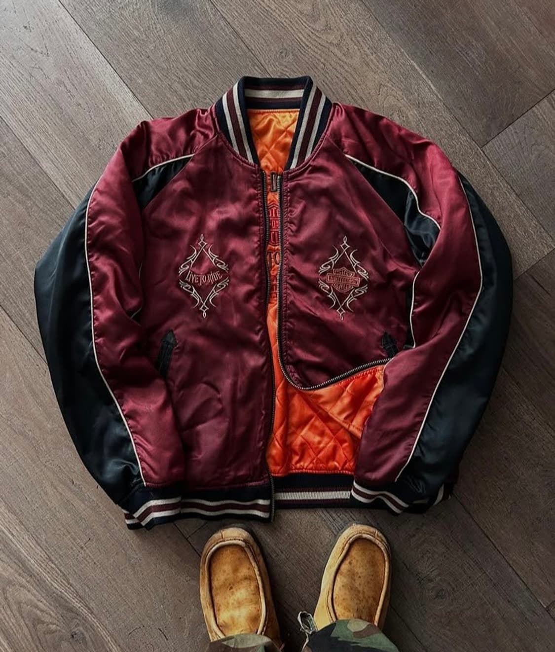 80‘s 리버시블 할리데이비슨 스카쟌 상품이미지1