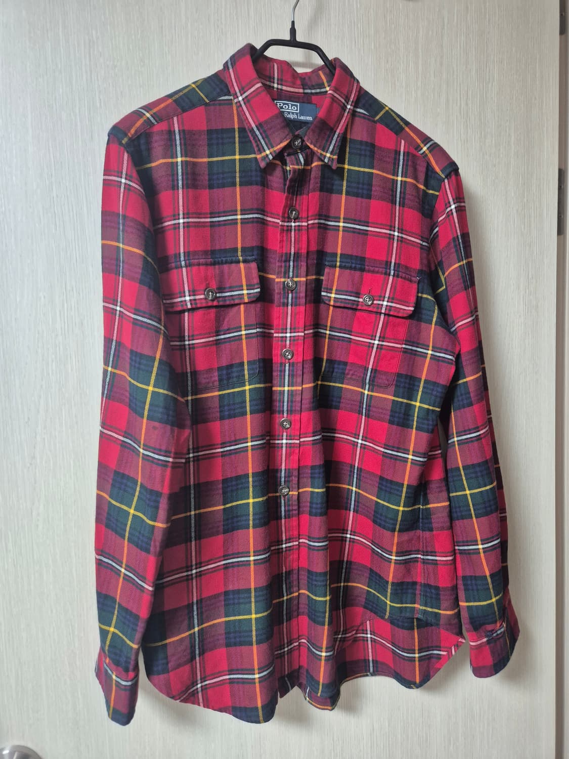 (정품) 폴로 랄프로렌 타탄 체크 스웨이드 엘보패치 남방 셔츠 M 상품이미지1