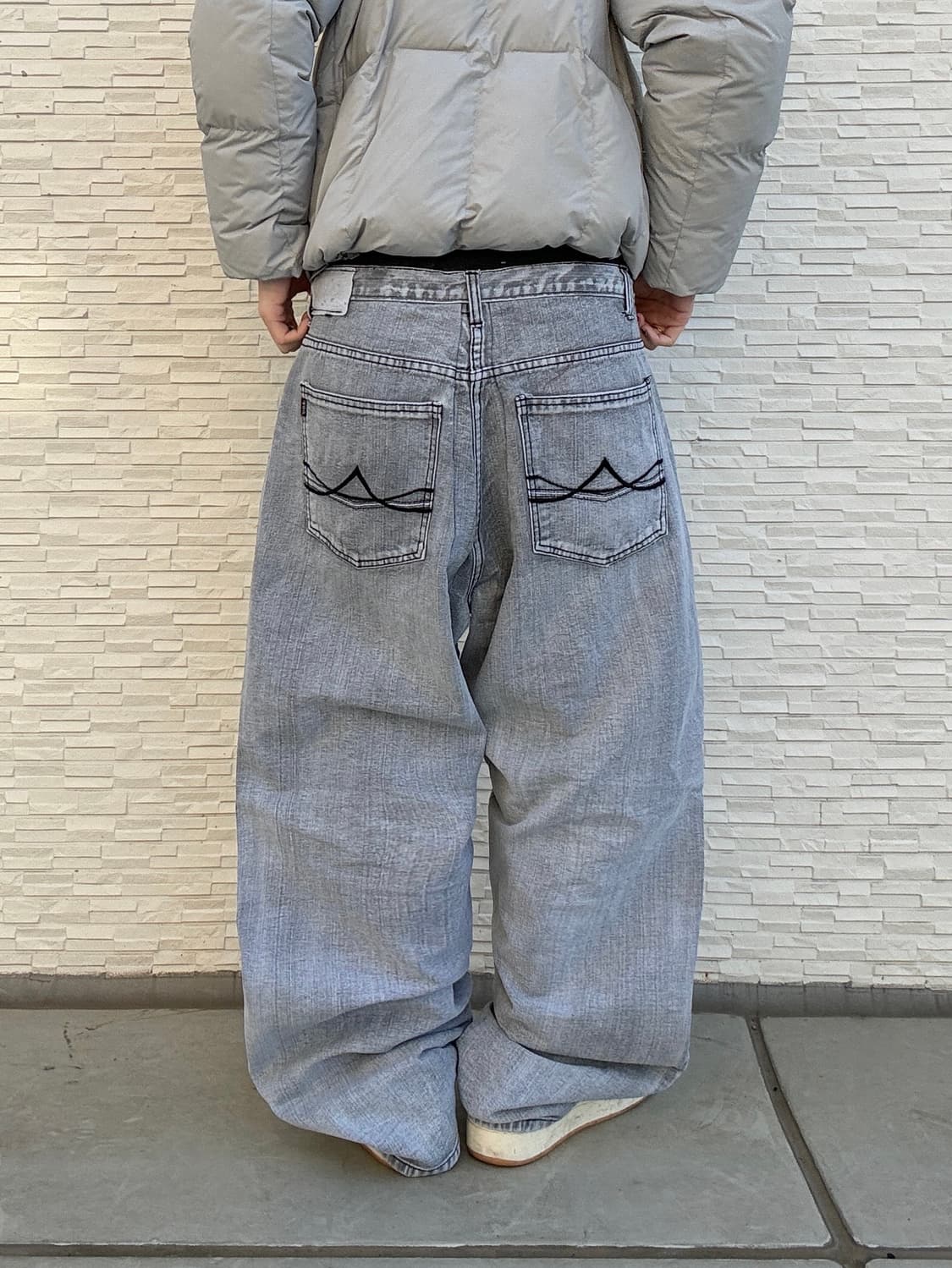 90s IZCO 올드스쿨 라이트그레이 오버 와이드 데님 팬츠 상품이미지4