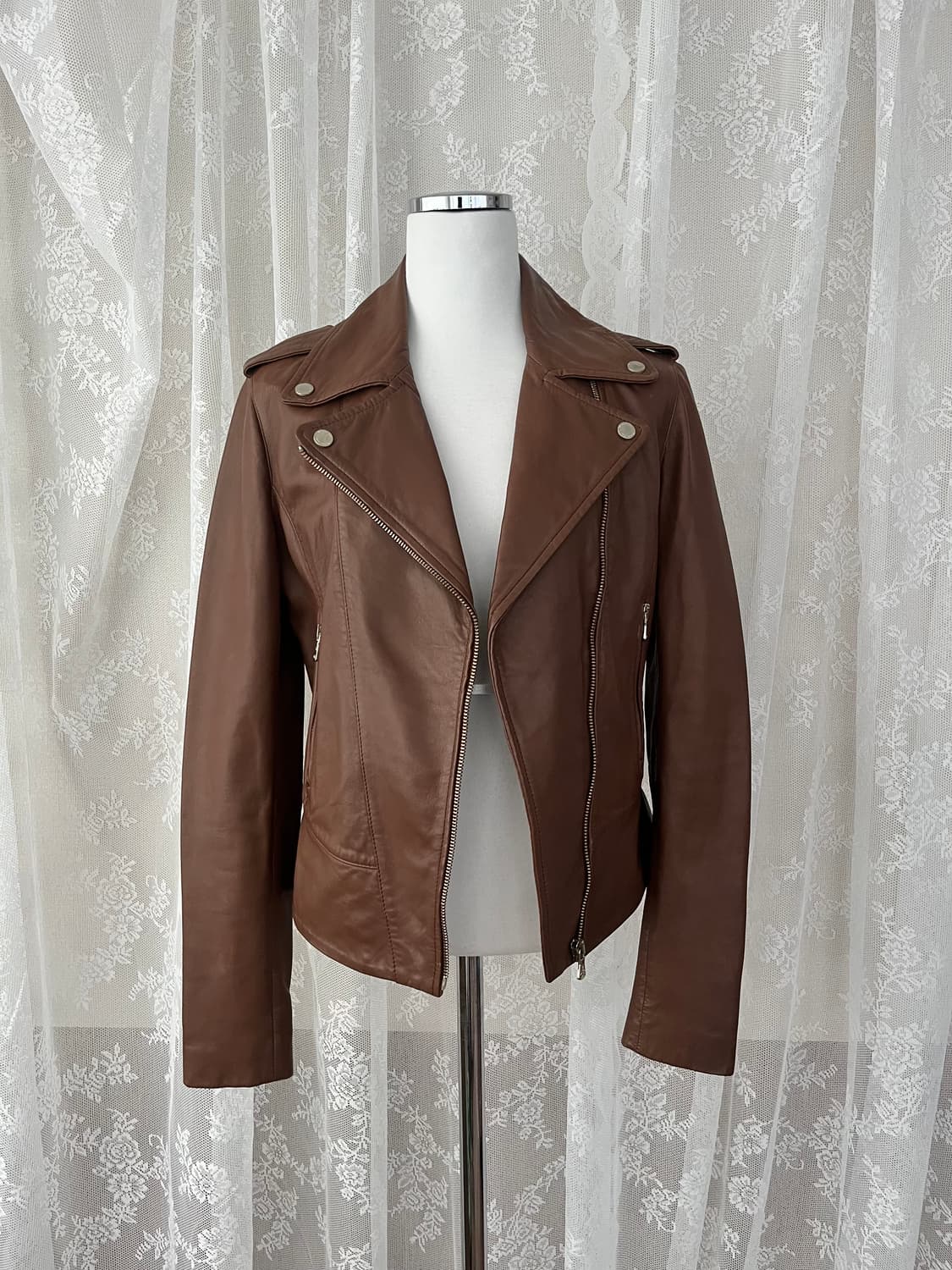 S) 마시모두띠 양가죽 라이더 자켓 브라운 상품이미지2