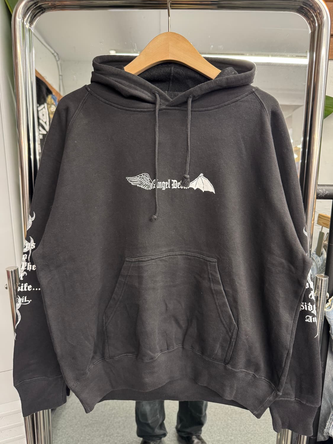 japanese vintage Angel Devil 프린팅 후드티 상품이미지1