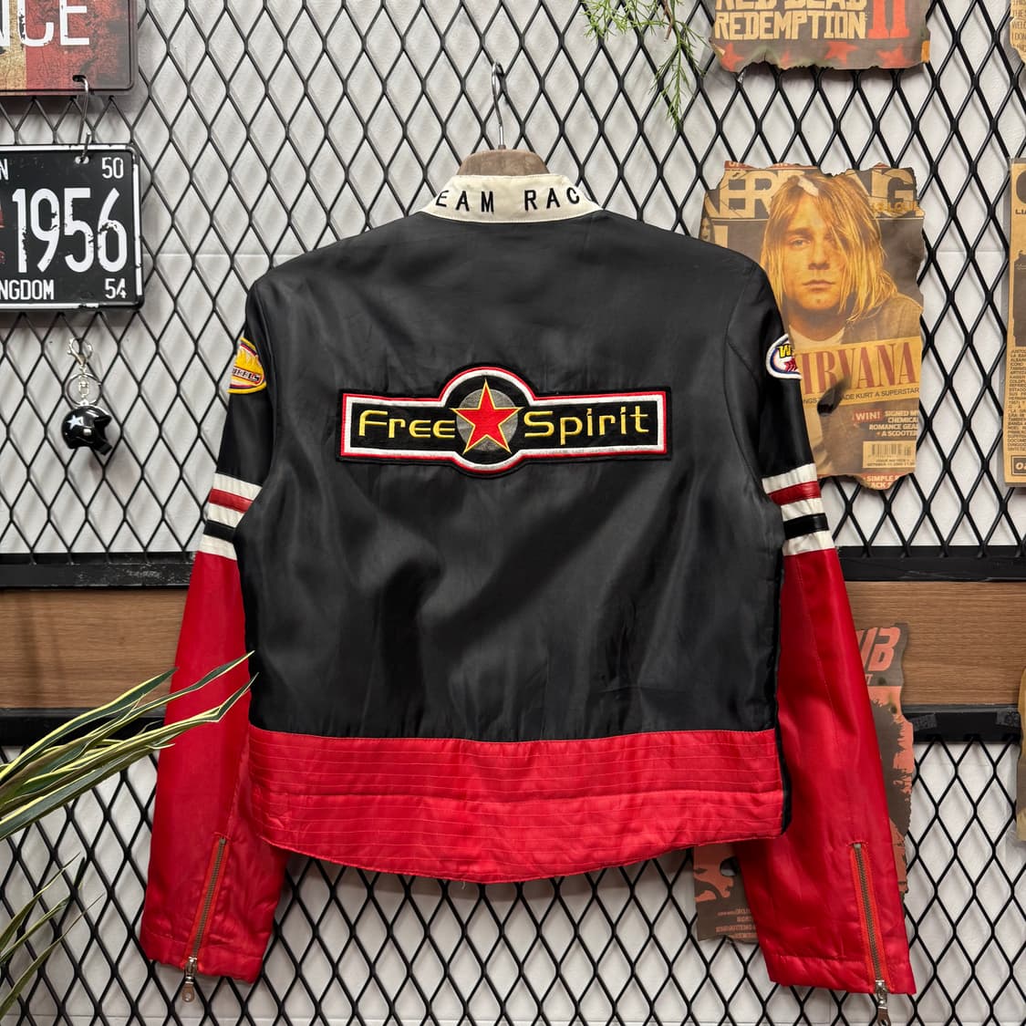 00s USA VINTAGE 크롭 레이싱자켓 패치워크 포인트 레드 블랙 상품이미지2