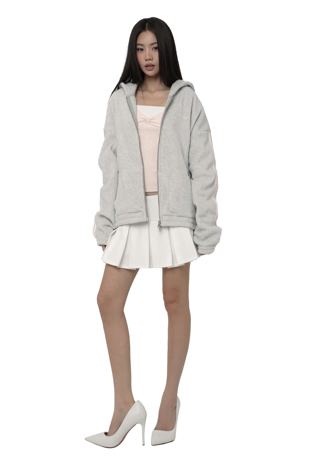 클리시어 소프트 허그 후리스 후드 집업 라이트그레이 상품이미지3