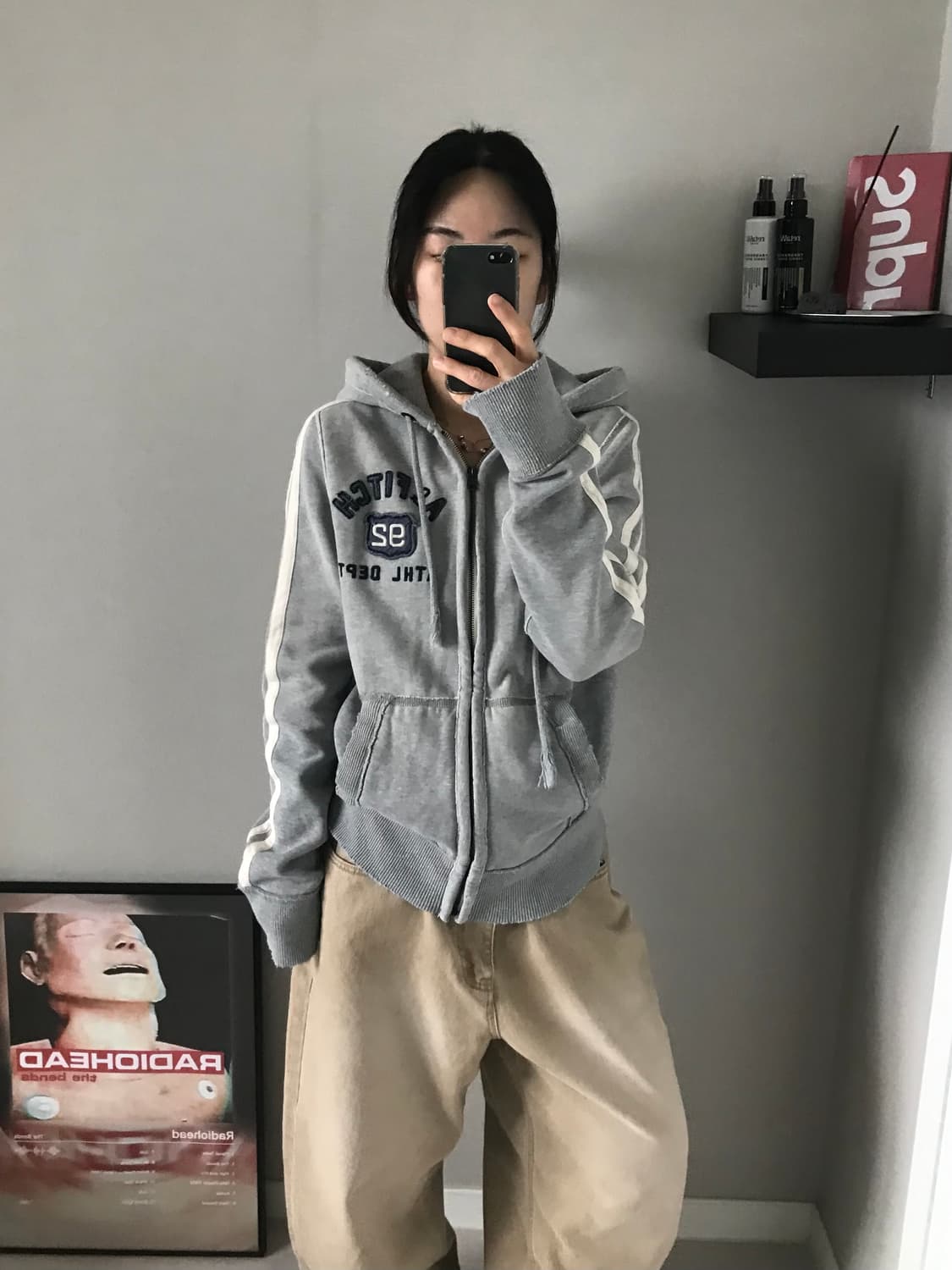 아베크롬비 가슴로고 헤비코튼 사이드라인 후드집업 상품이미지3