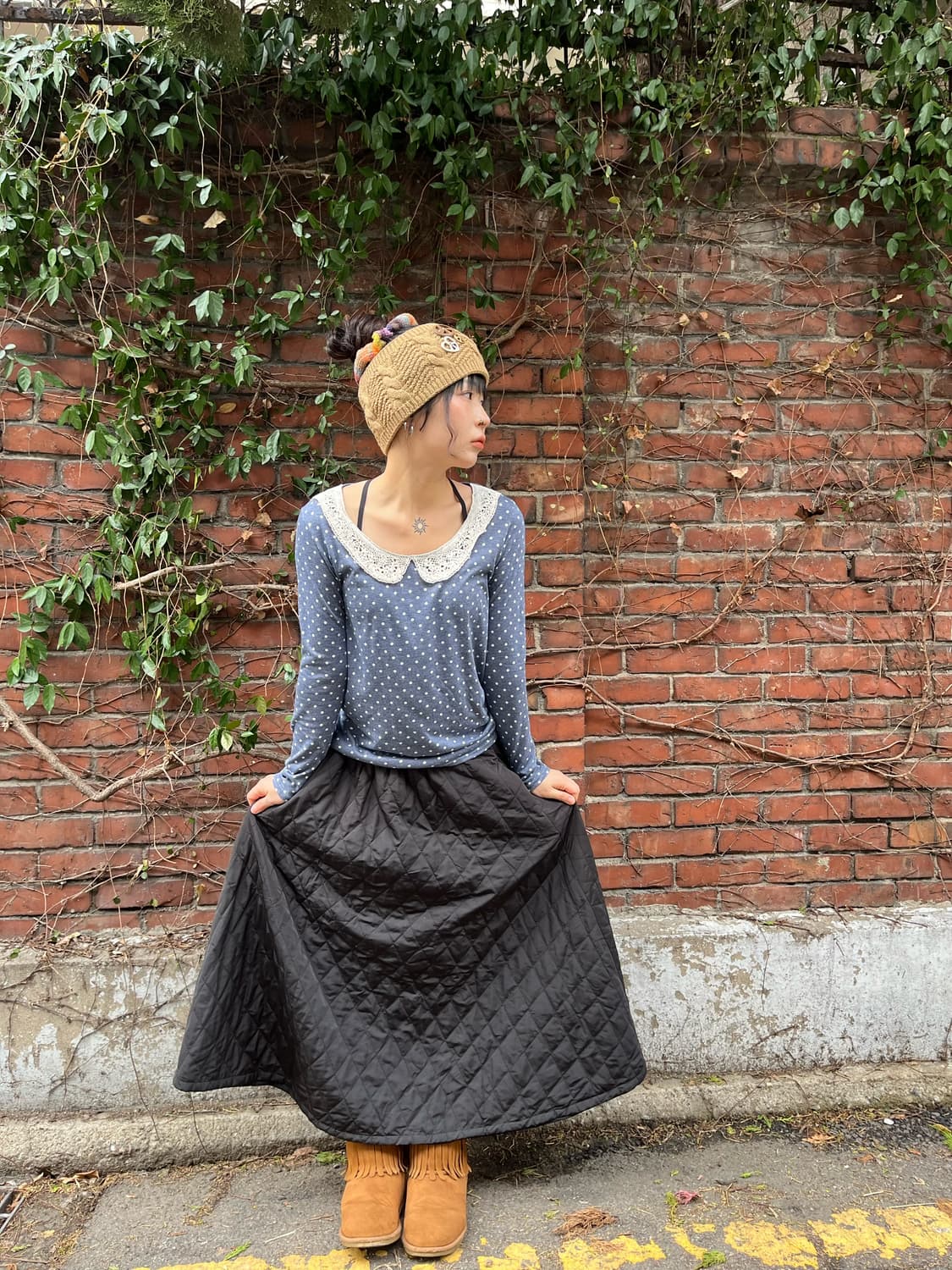 블랙 퀼팅 패딩 롱스커트 상품이미지1