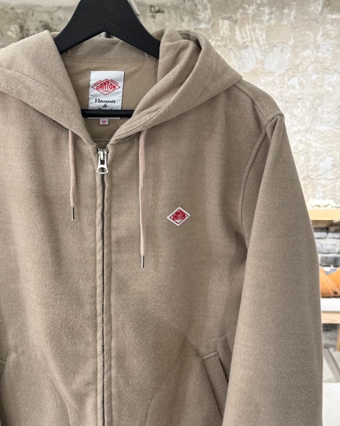 단톤 베이지 로고 투 웨이 집업 후디 자켓 상품이미지3