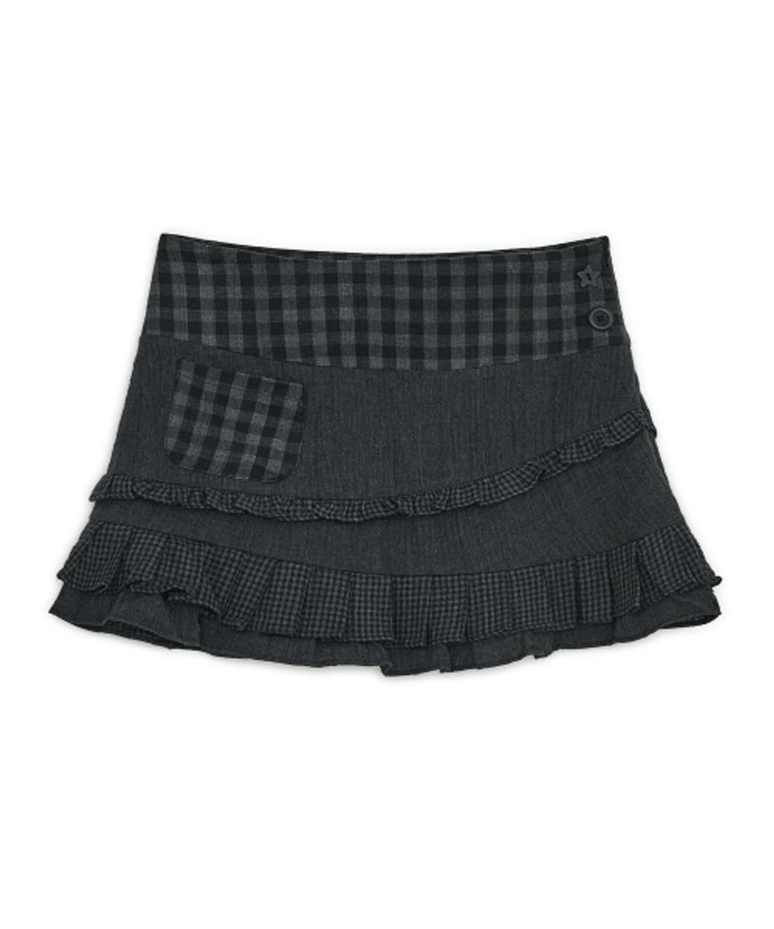 허그유어스킨 체크 러플 스커트 블랙 상품이미지1