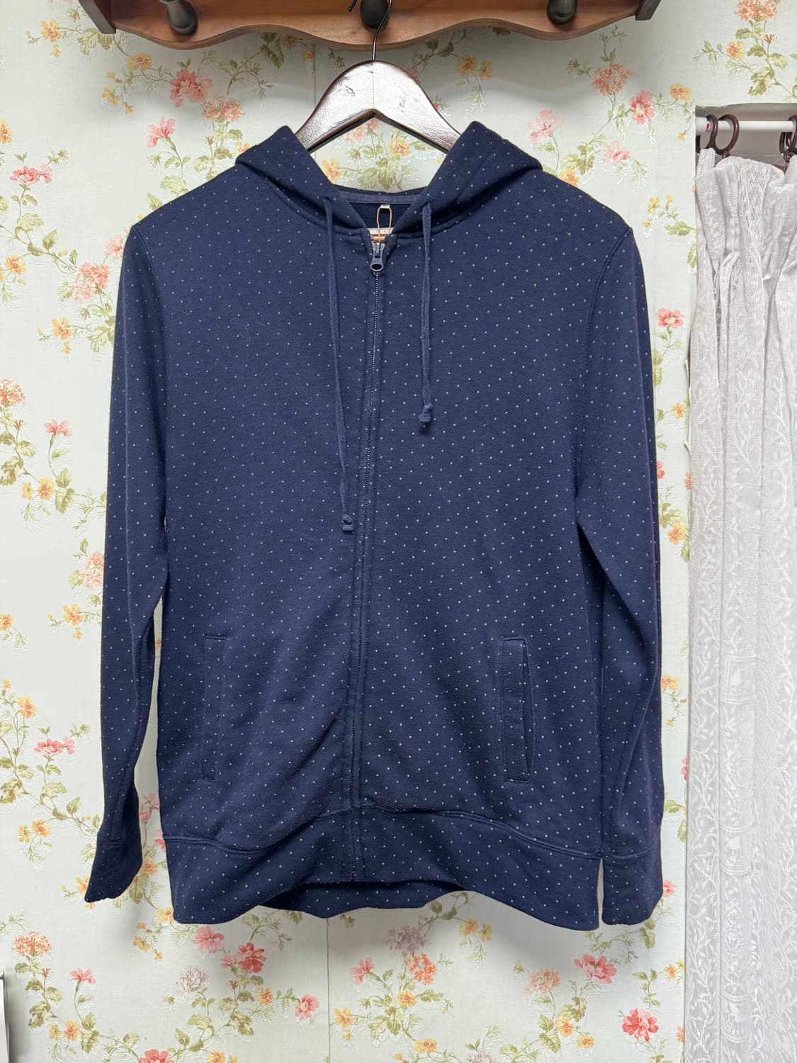 빈티지 네이비 도트 후드집업 상품이미지1