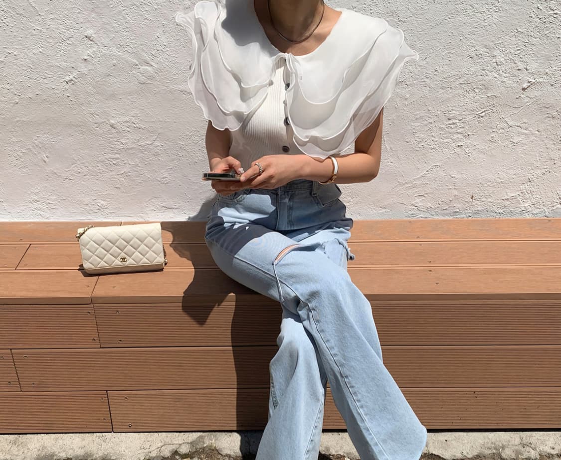 화이트 플리츠 빅카라 니트 상품이미지5