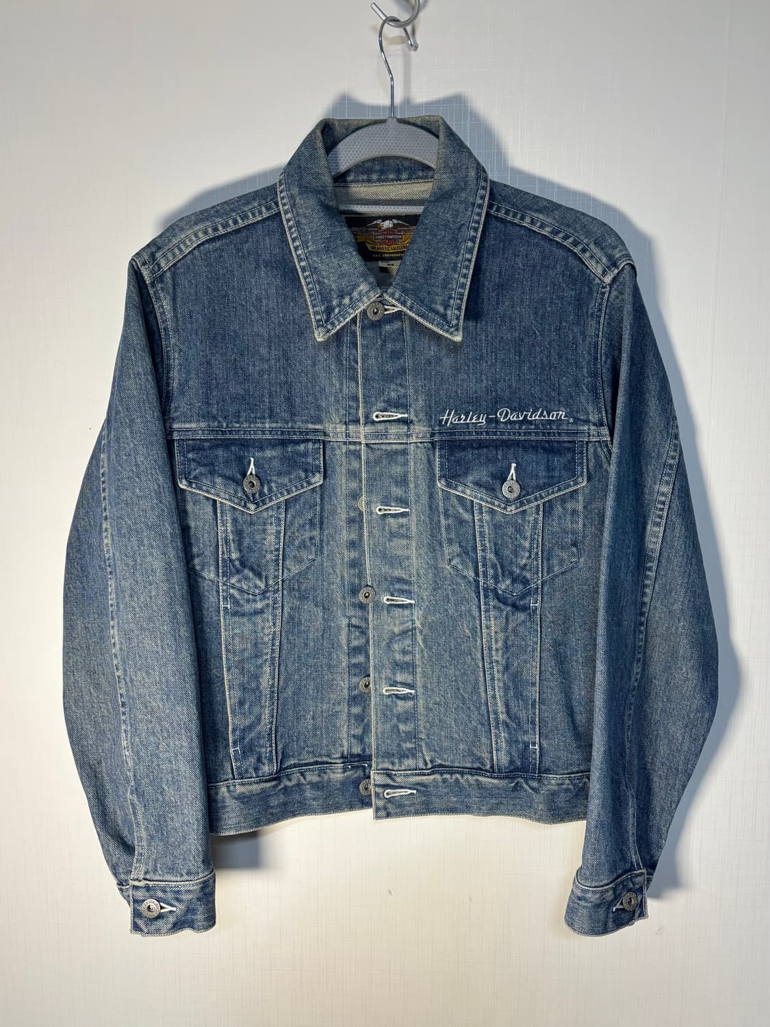 90s 할리데이비슨 빅로고 데님 트러커 자켓 빈티지 상품이미지4