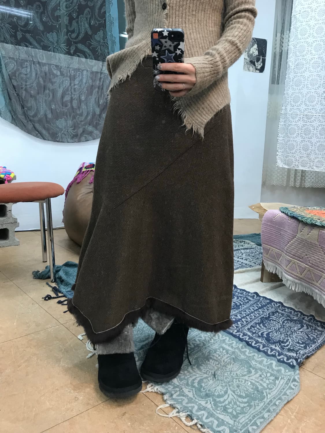 빈티지 여성 모직 퍼 언발 디테일 스커트  상품이미지1