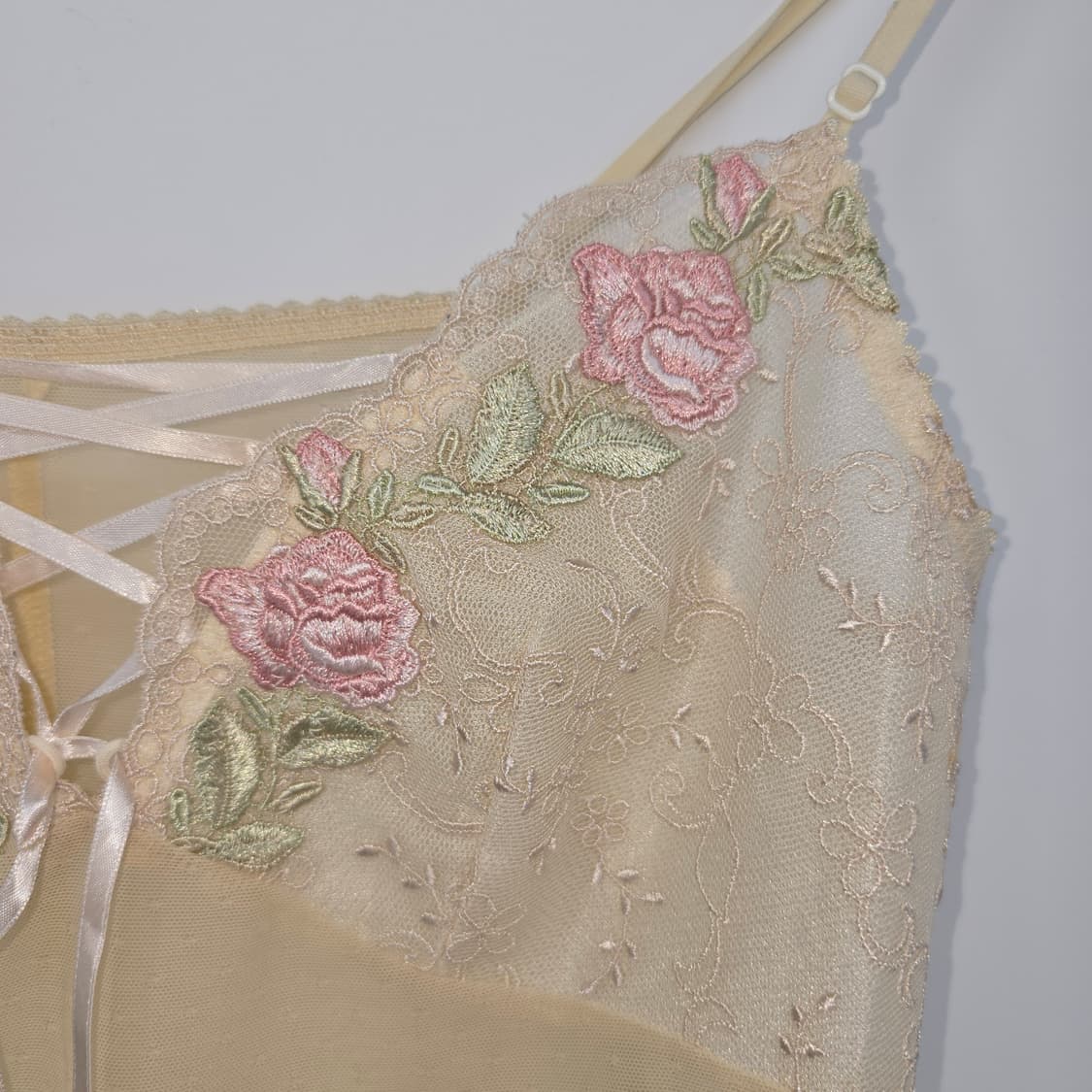 아이보리 레이스 꽃무늬 슬립 뷔스티에 상품이미지3