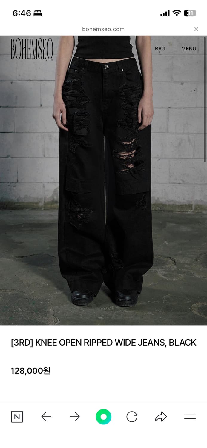 KNEE OPEN RIPPED WIDE JEANS, BLACK 상품이미지2