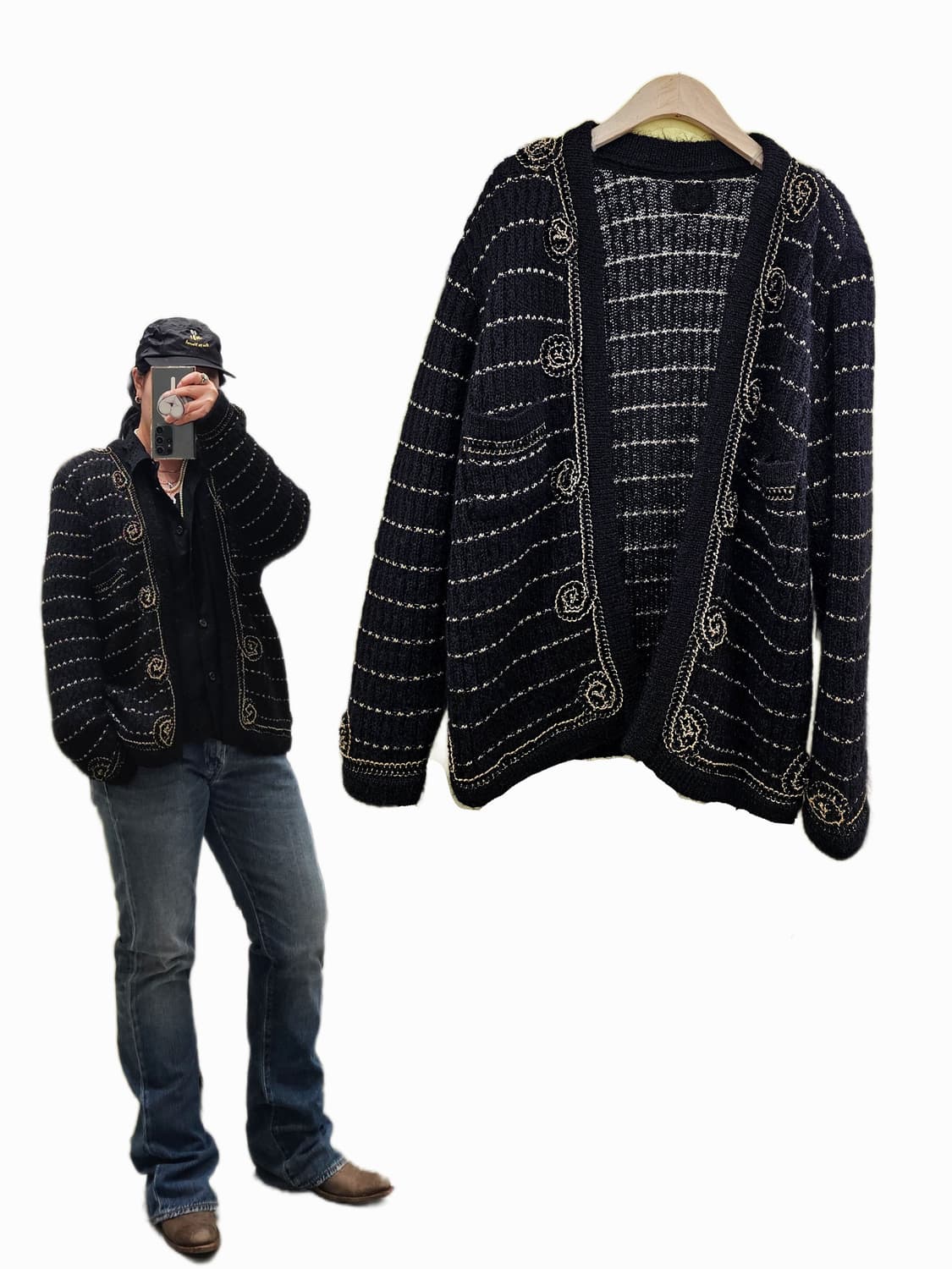 샤st 블랙골드 울 가디건 상품이미지1