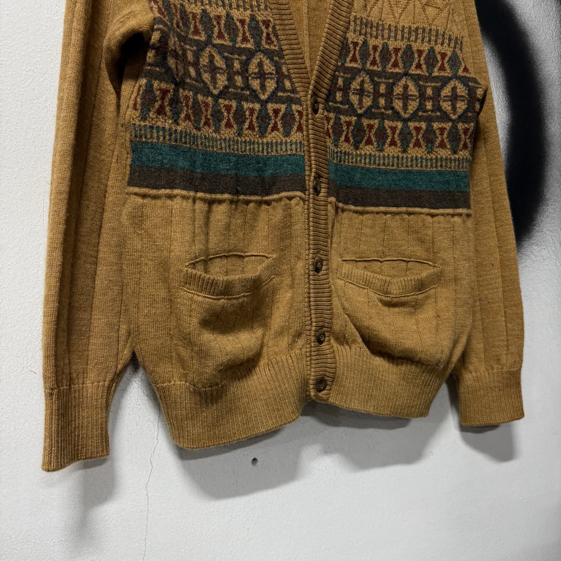 VTG 빈티지 울 100% 에스닉 패턴 브라운 브이넥 가디건 상품이미지4