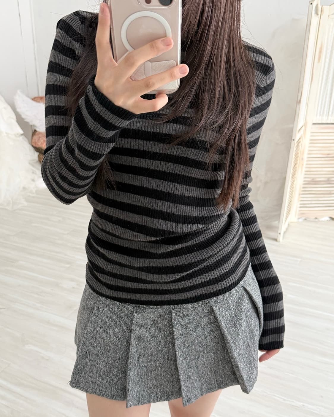 black stripe turtle neck top  상품이미지7
