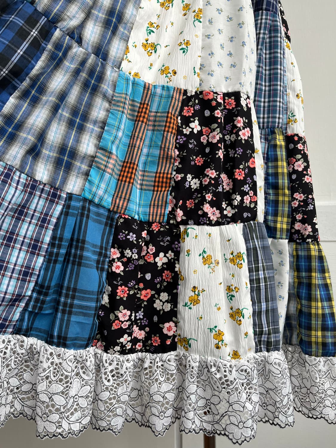 블루 체크 패치 롱 원피스 상품이미지4