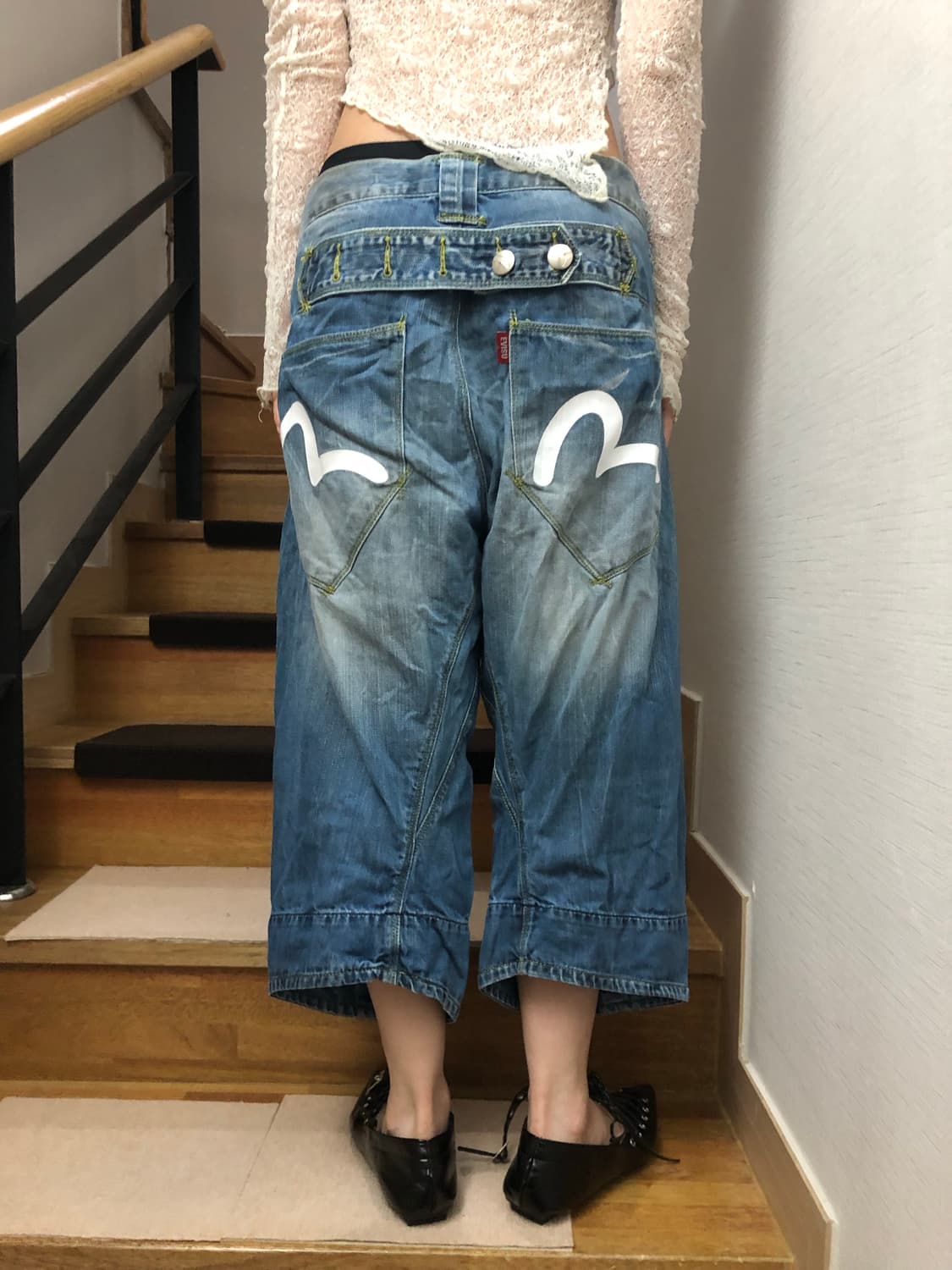 빈티지 에비수 데님 워싱 버뮤다 팬츠 상품이미지1