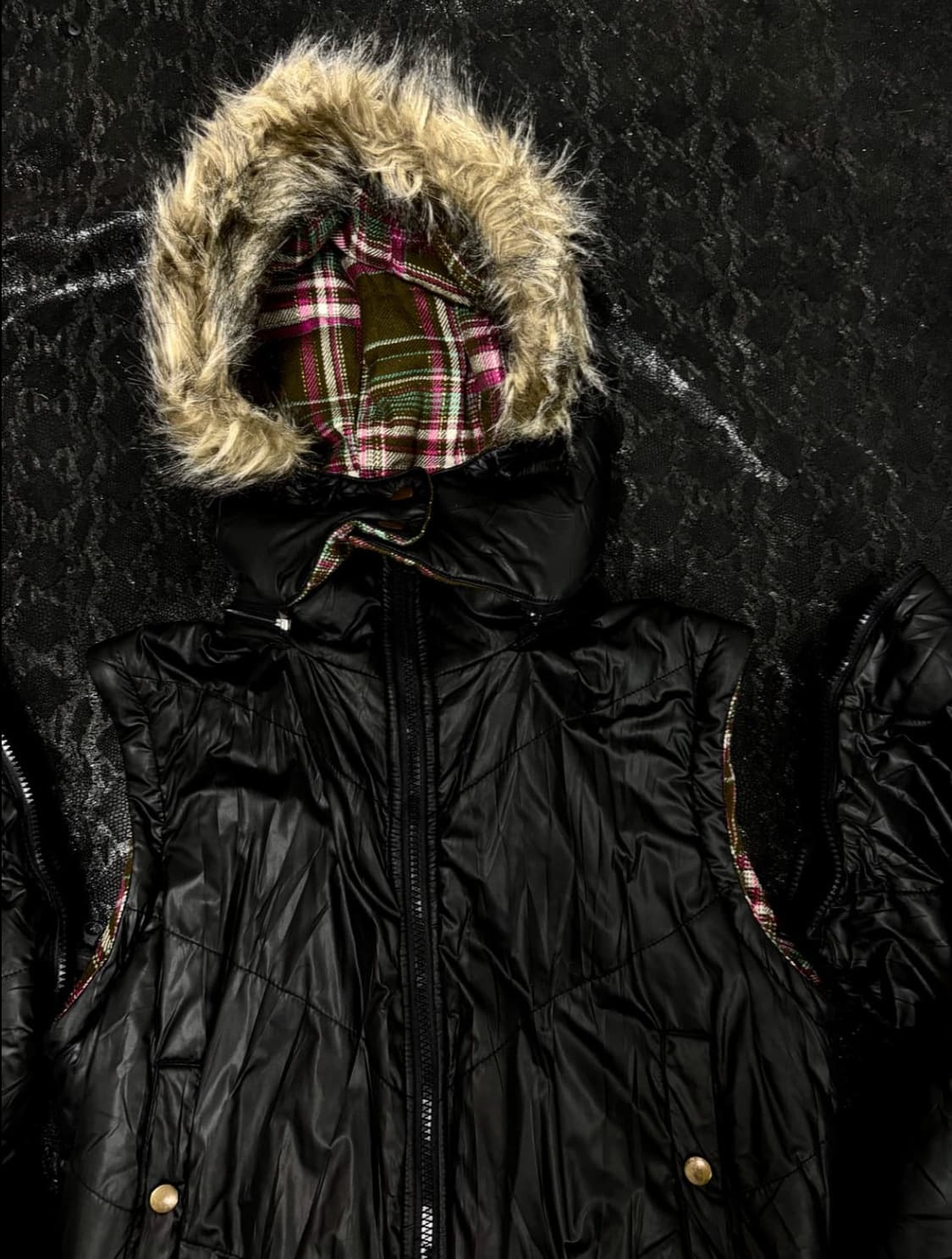 "Vintage" 와투케 키치 무드 분리가능 퍼 패딩 상품이미지3