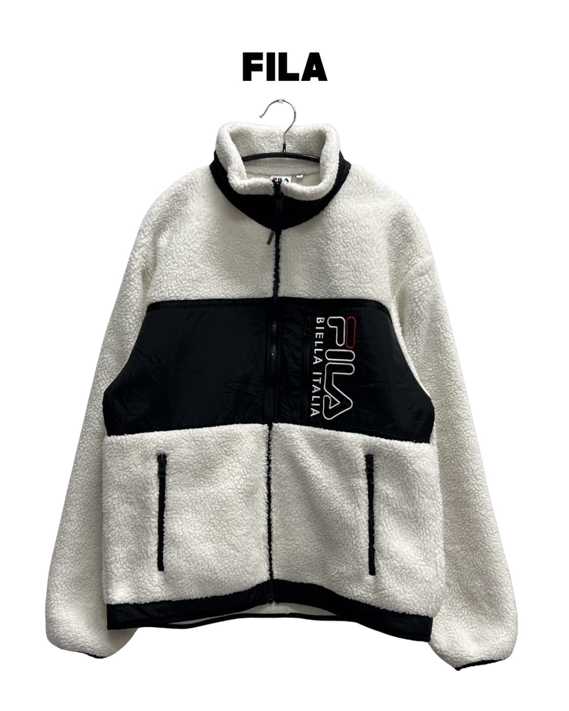 (L) 휠라 양털 뽀글이 후리스 집업 자켓 화이트 상품이미지1