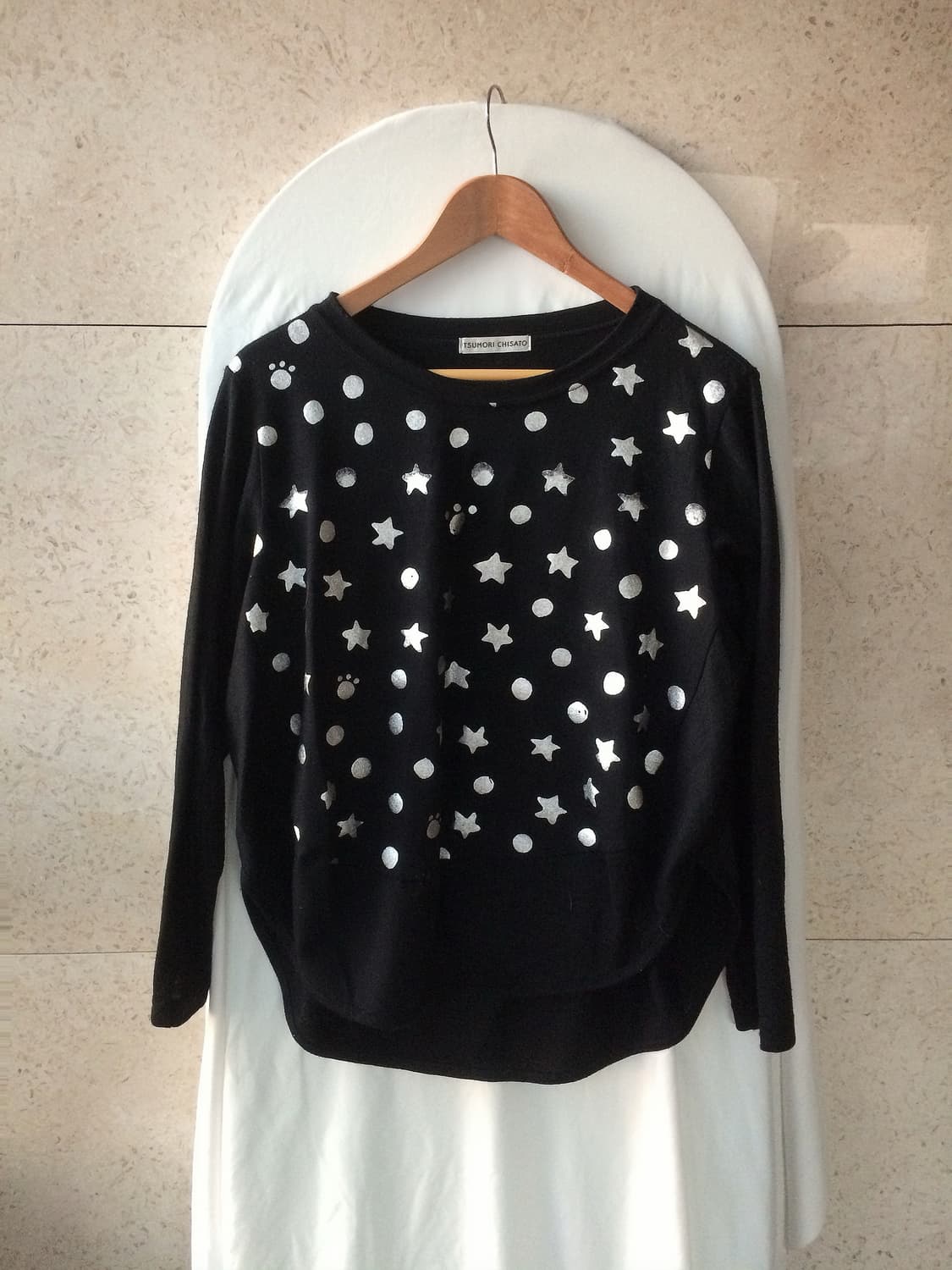 츠모리 차사토 도트 별 고양이 발자국 가오리핏 롱슬리브 긴팔 티셔츠 상품이미지1