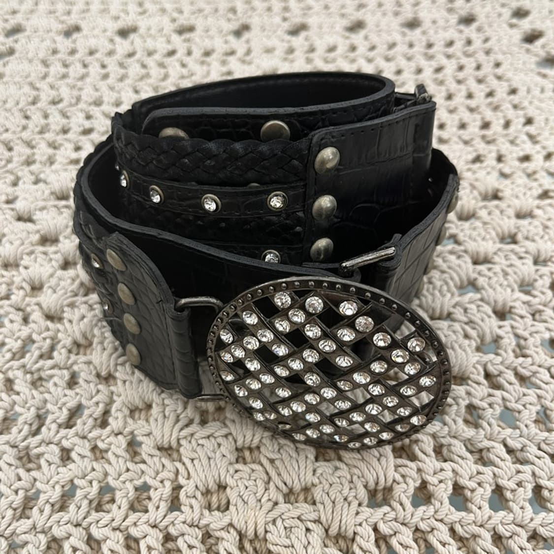 빈티지 스트릿 락펑크 스터드 큐빅 볼드 가죽 벨트 C10328 상품이미지3